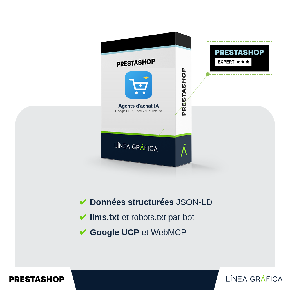 Module PrestaShop Agents d'achat IA : Google UCP, ChatGPT et llms.txt