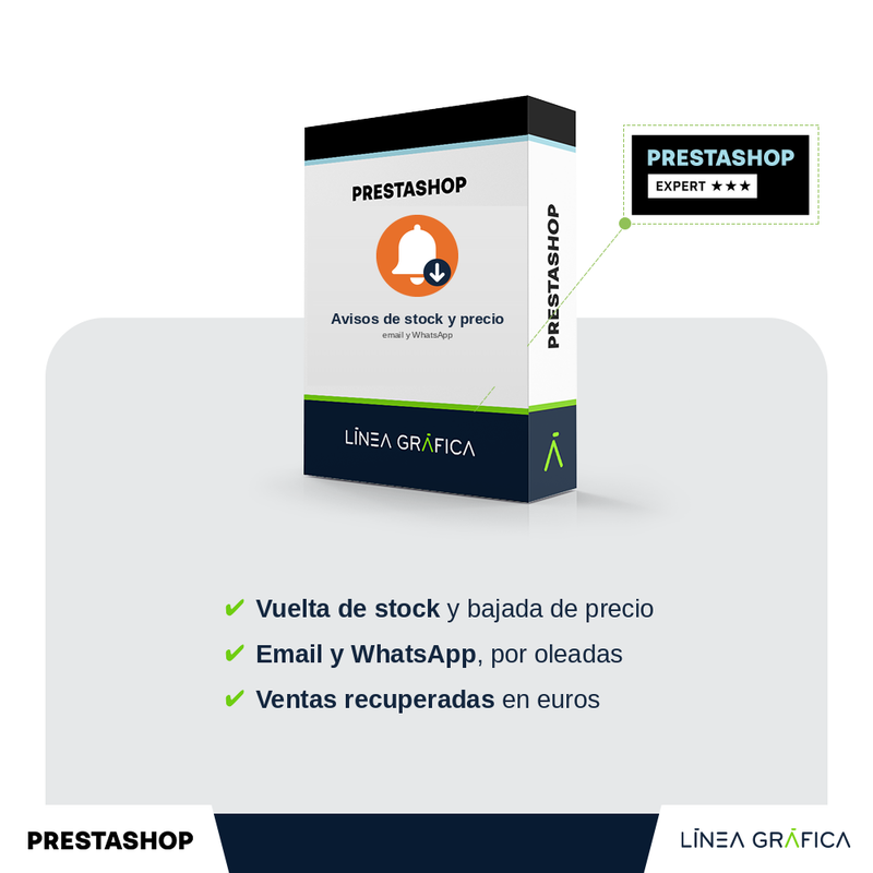 Portada del módulo de avisos de vuelta de stock y bajada de precio para PrestaShop