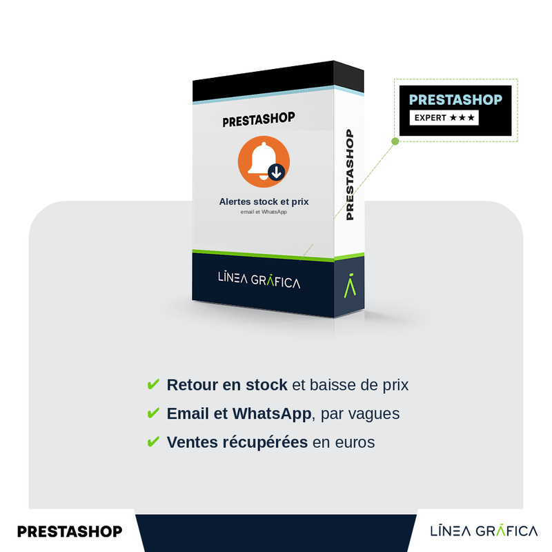 Couverture du module d'alertes retour en stock et baisse de prix pour PrestaShop