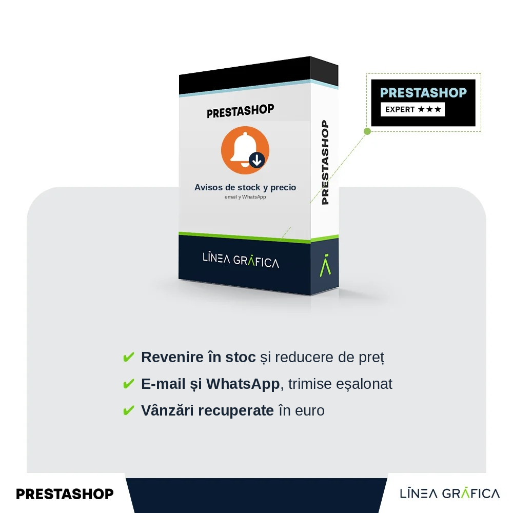 Copertă a modulului de notificări de revenire în stoc și scădere a prețului pentru PrestaShop