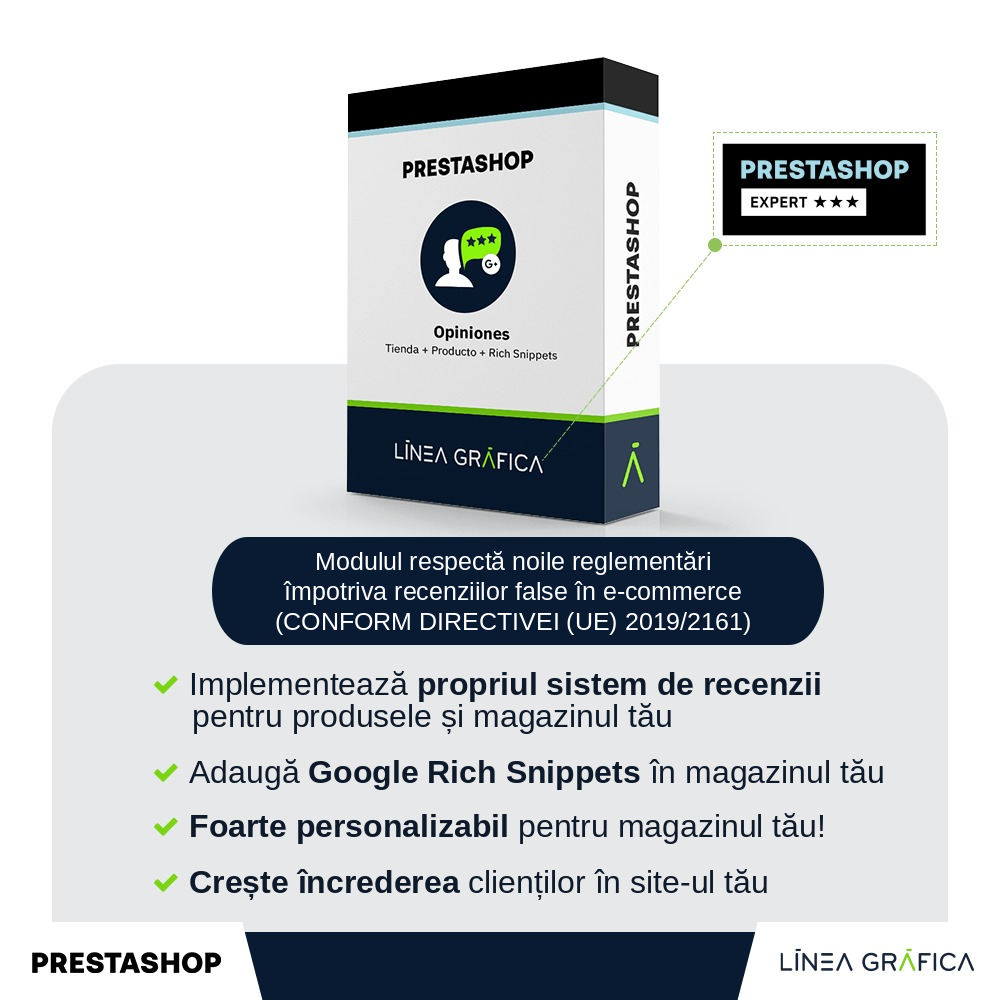 Modul de recenzii ale clienților pentru PrestaShop cu fotografii și Rich Snippets