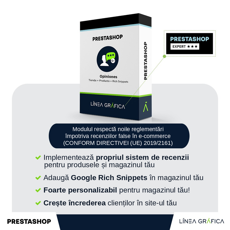 Modul de recenzii ale clienților pentru PrestaShop cu fotografii și Rich Snippets