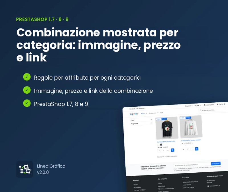 Modulo PrestaShop Combinazione per categoria: immagine, prezzo e link in ogni categoria