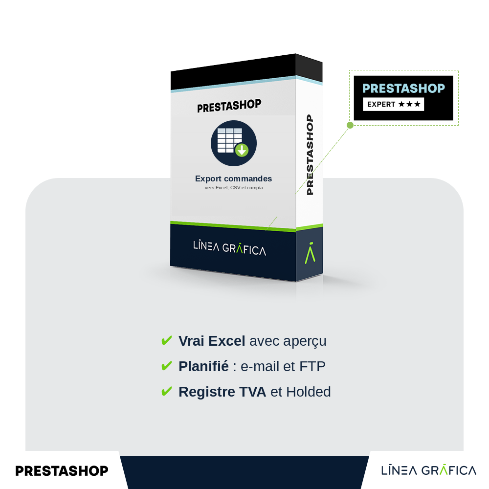 Module PrestaShop pour exporter commandes, produits, clients et factures en Excel et CSV