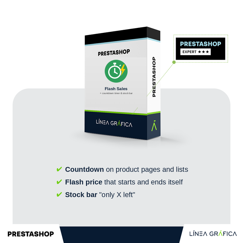 Flash sales module with countdown timer and stock bar for PrestaShop