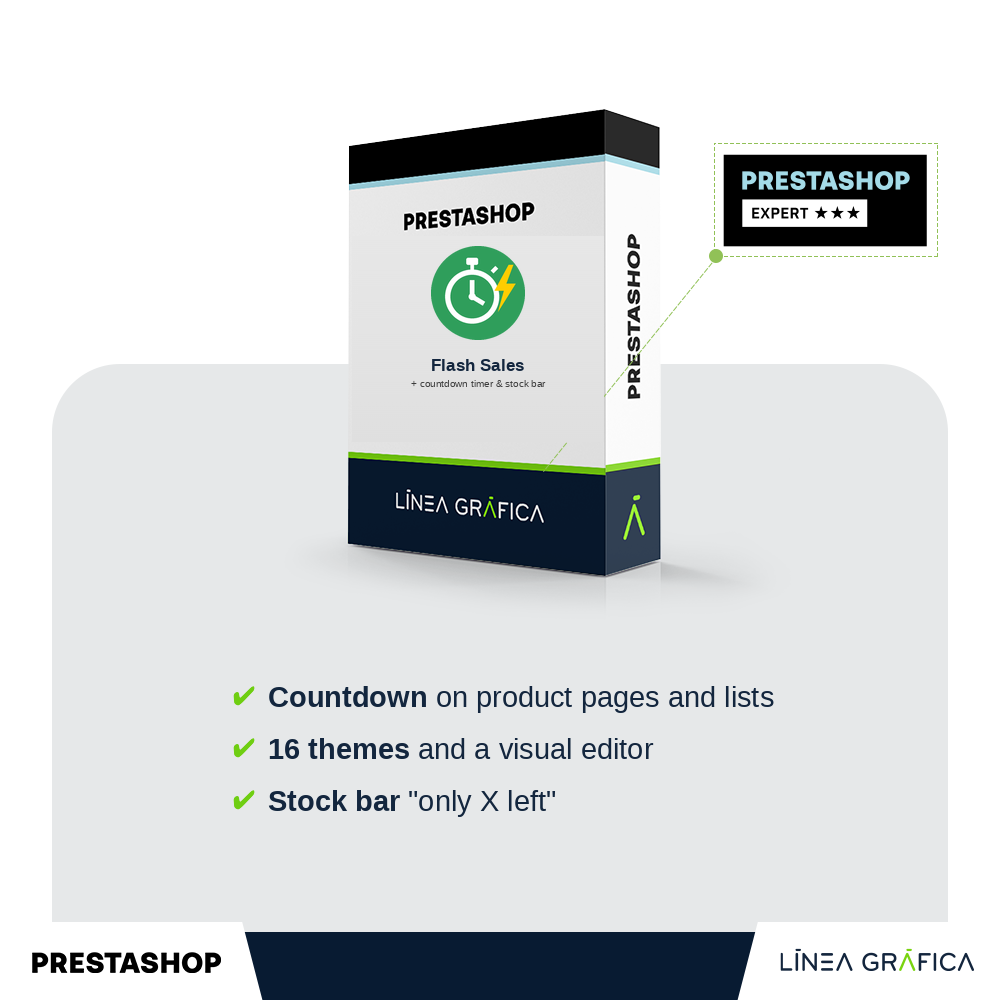 Flash sales module with countdown timer and stock bar for PrestaShop