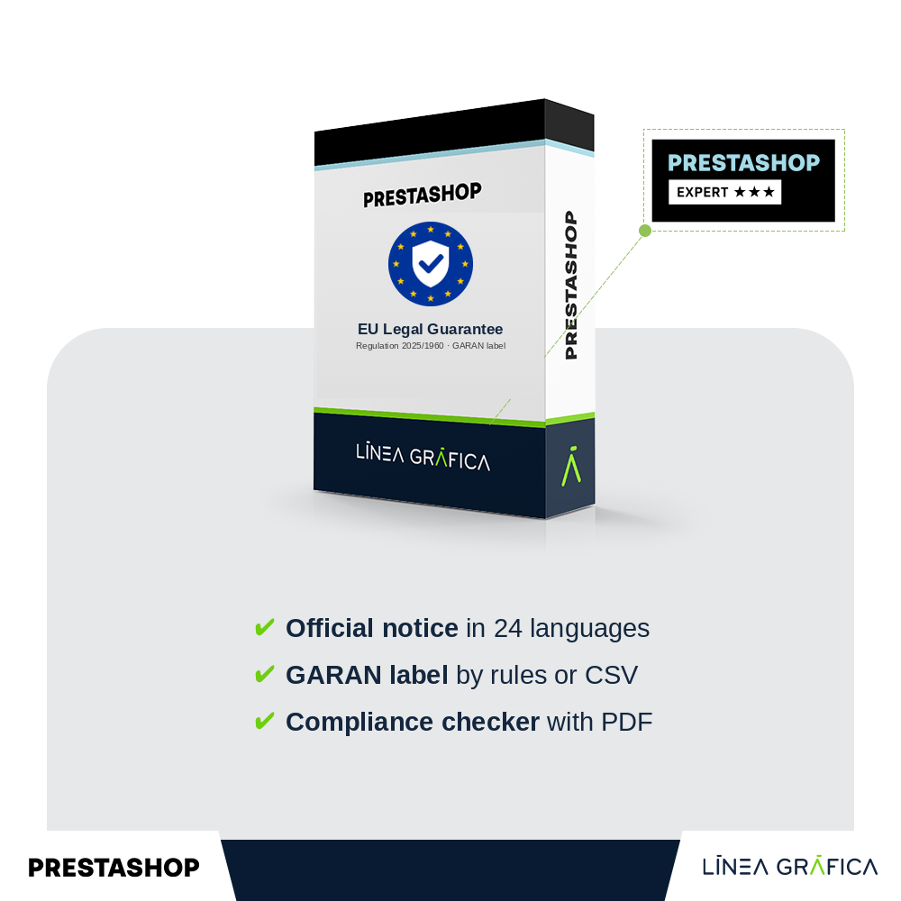 PrestaShop EU legal guarantee module with official notice and GARAN label