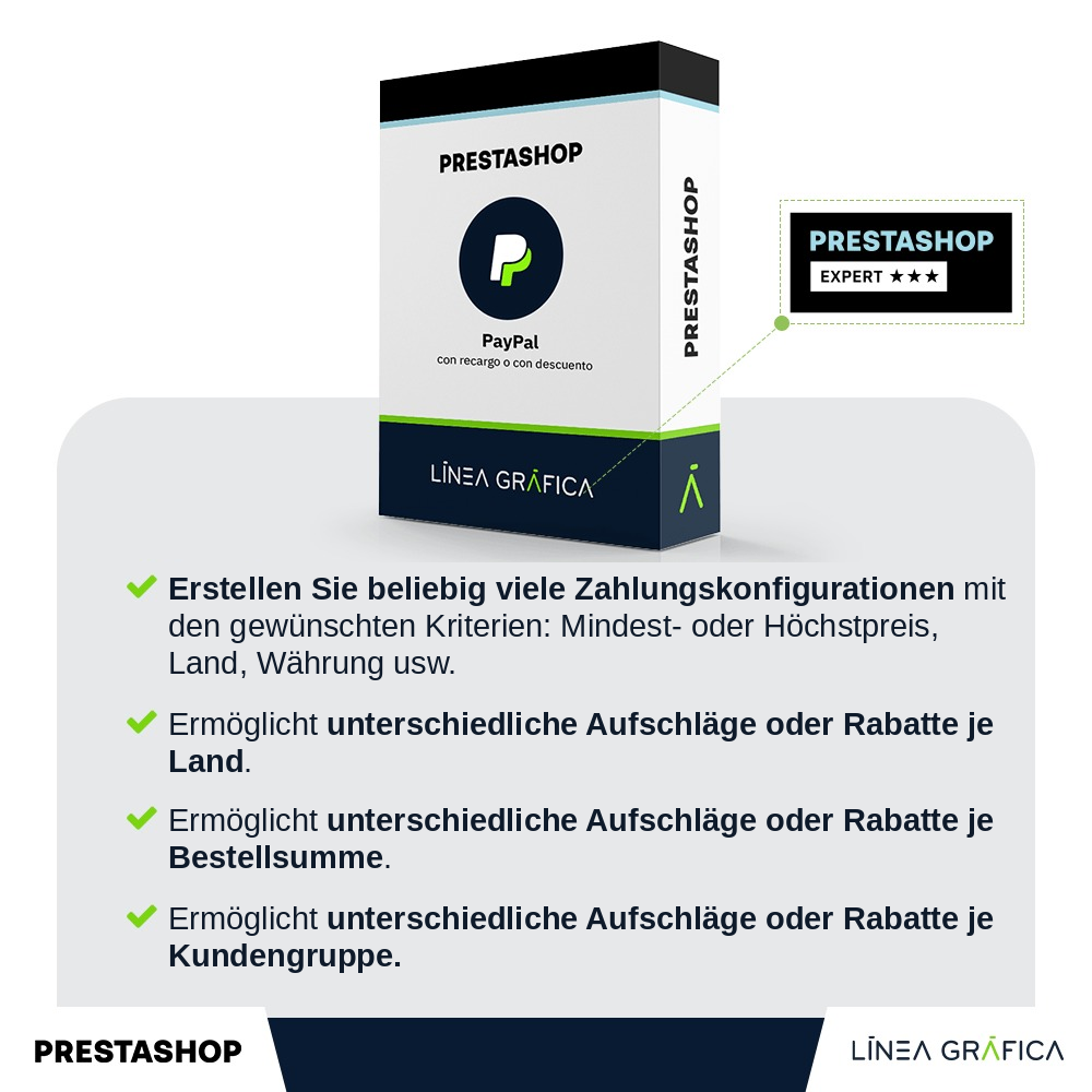 PrestaShop-PayPal-Modul mit Aufschlag oder Rabatt von Línea Gráfica