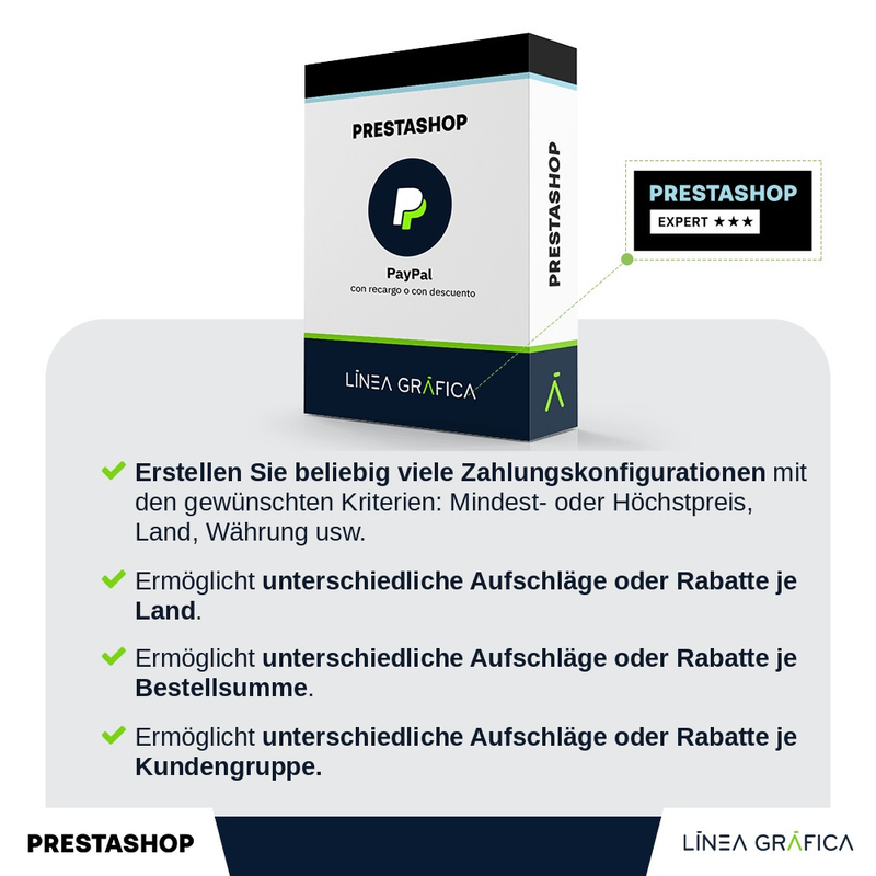 PrestaShop-PayPal-Modul mit Aufschlag oder Rabatt von Línea Gráfica
