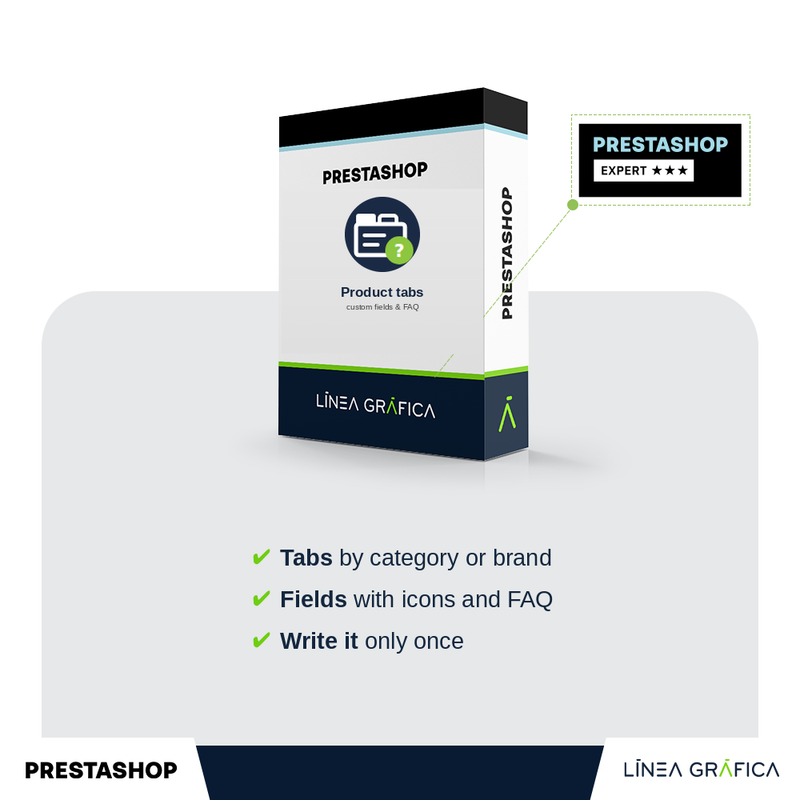 Cover of the PrestaShop product tabs, custom fields and FAQ module