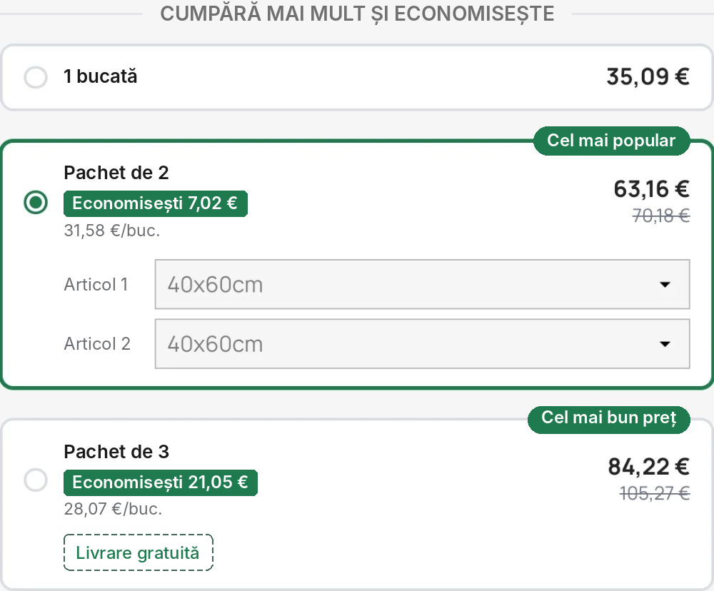 Modul PrestaShop Oferte în funcție de cantitate: selector de pachete cu reducere în fișa de produs
