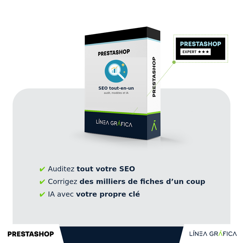 Module SEO PrestaShop : metas automatiques, JSON-LD et audit, par Línea Gráfica
