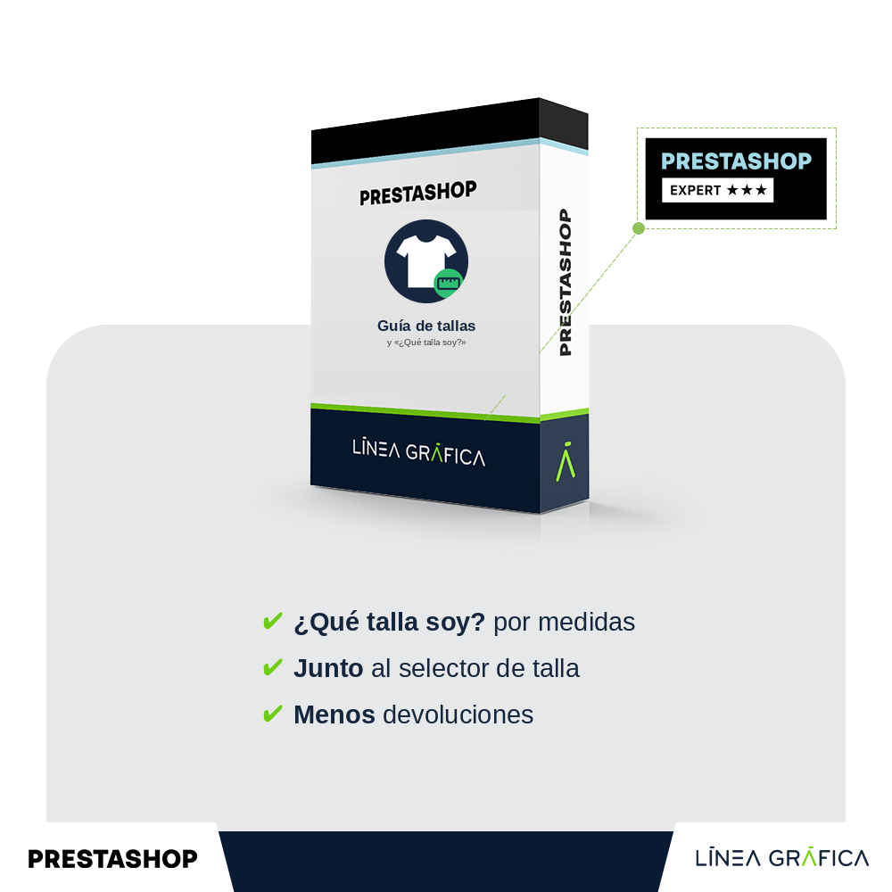 Portada del módulo guía de tallas y ¿Qué talla soy? para PrestaShop