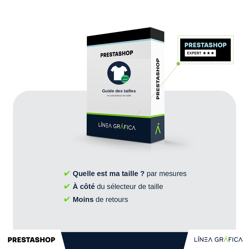 Couverture du module guide des tailles et calculateur de taille pour PrestaShop