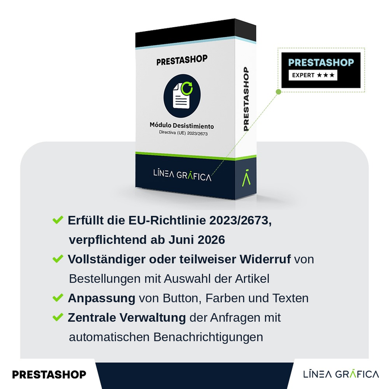 PrestaShop-Modul für den EU-Widerrufsbutton gemäß Richtlinie 2023/2673, von Línea Gráfica