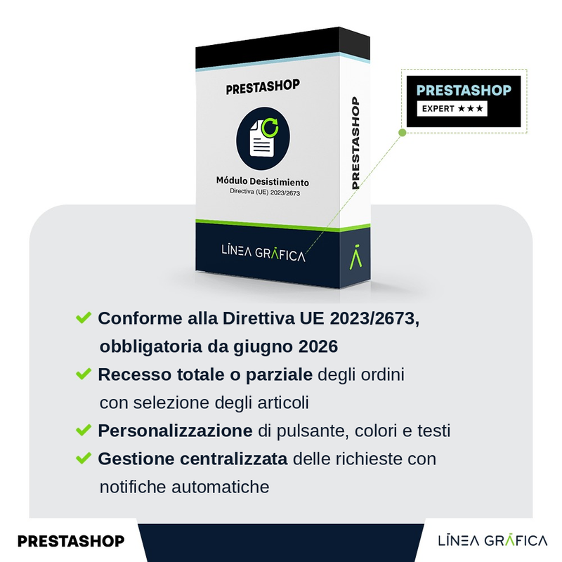 Modulo PrestaShop pulsante di recesso UE conforme alla Direttiva 2023/2673, di Línea Gráfica