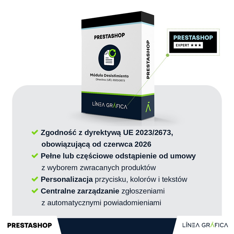 Moduł PrestaShop z przyciskiem odstąpienia od umowy zgodnym z dyrektywą UE 2023/2673, autorstwa Línea Gráfica