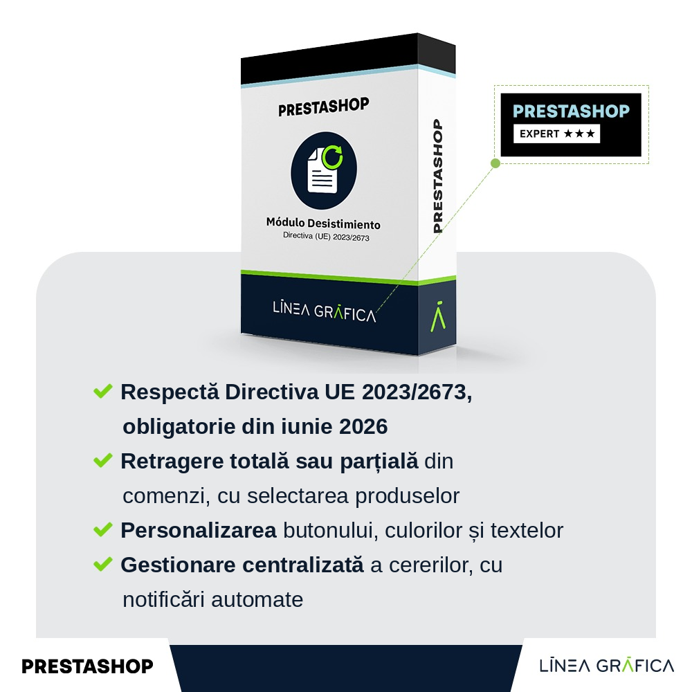 Modul PrestaShop buton de retragere UE conform Directivei 2023/2673, de la Línea Gráfica