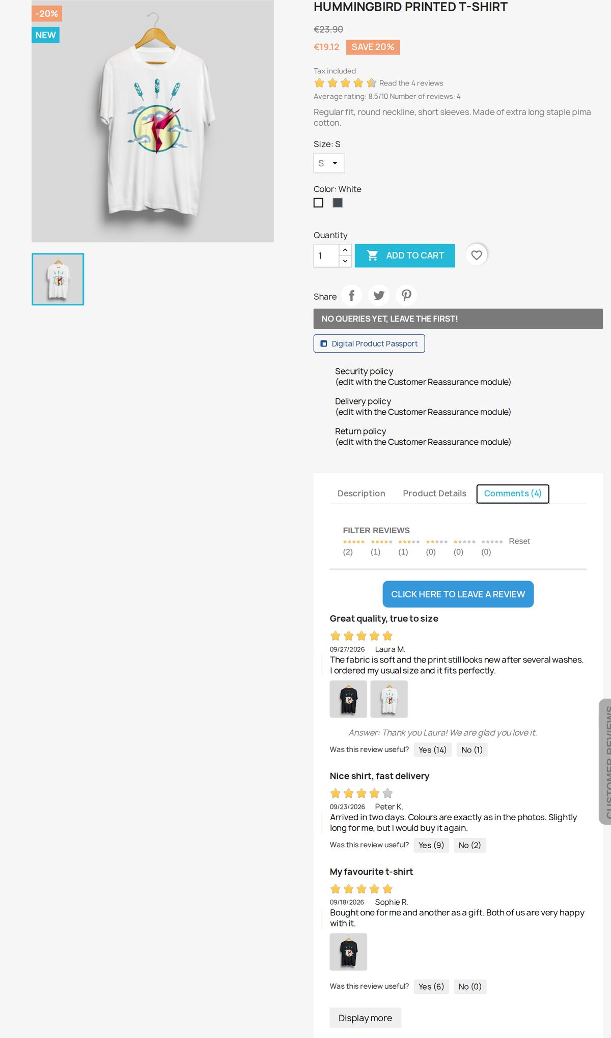 Estrellas y valoración media en la ficha de producto de PrestaShop
