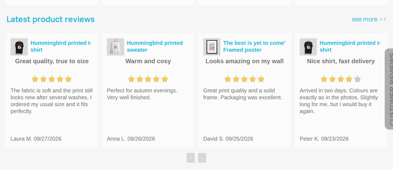 Carrusel de las últimas opiniones de clientes en la home de PrestaShop