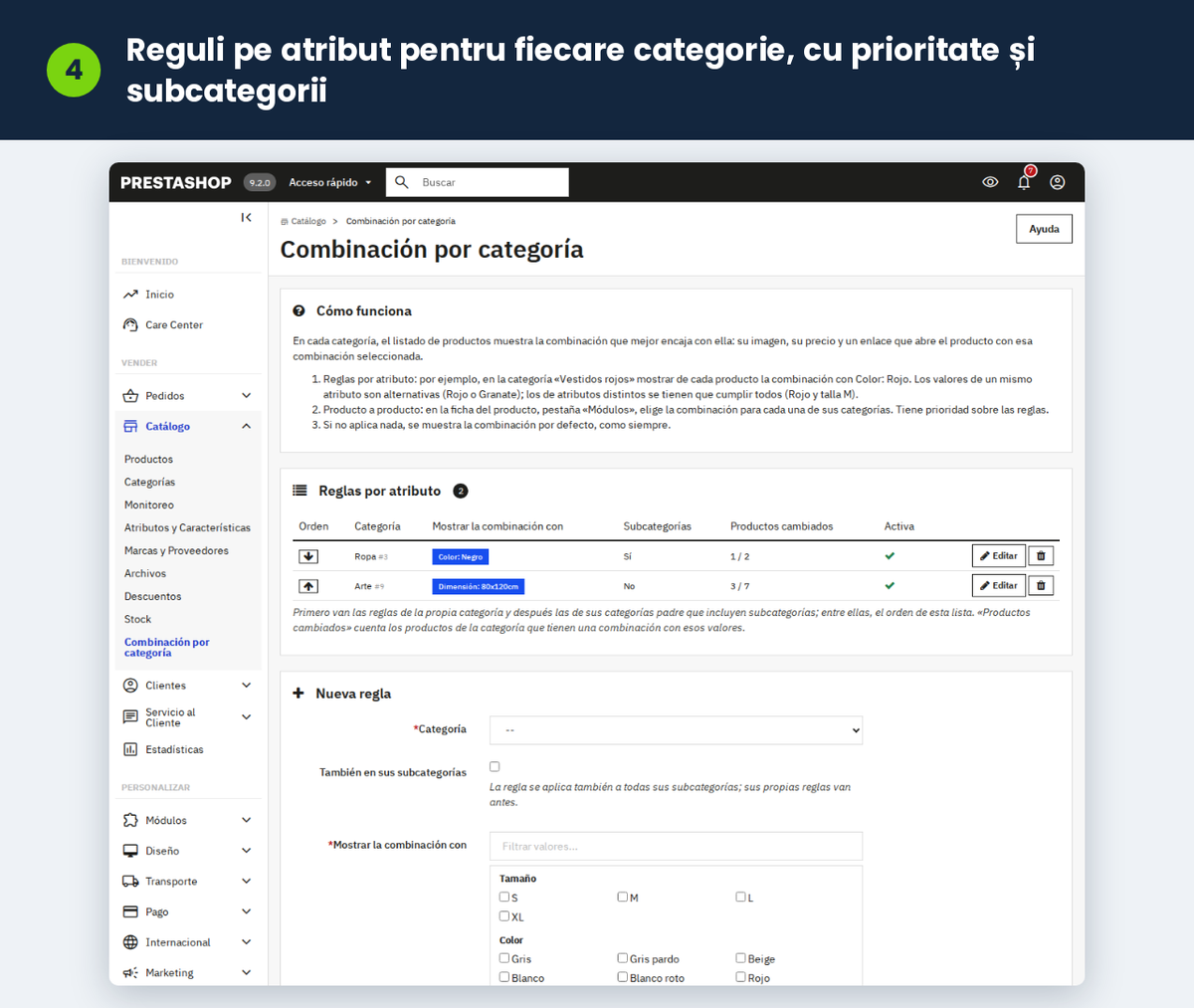 Reguli pe atribut pentru fiecare categorie, cu prioritate și subcategorii