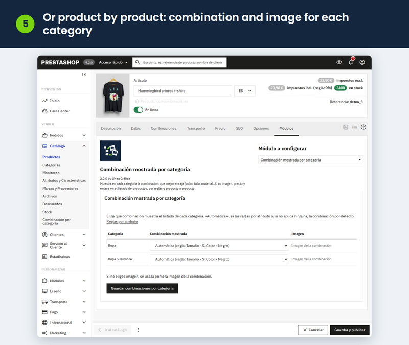 Or product by product: combination and image for each category