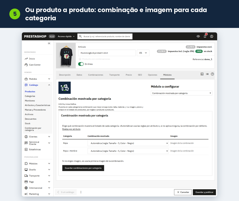 Ou produto a produto: combinação e imagem para cada categoria