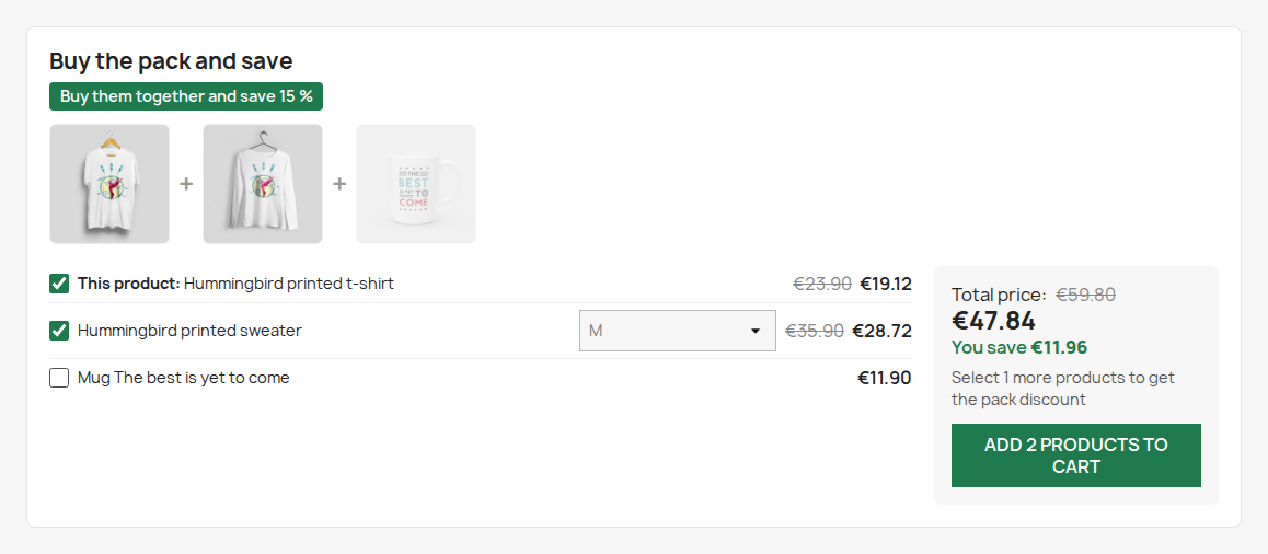 Choose the combination and see the product bundle savings
