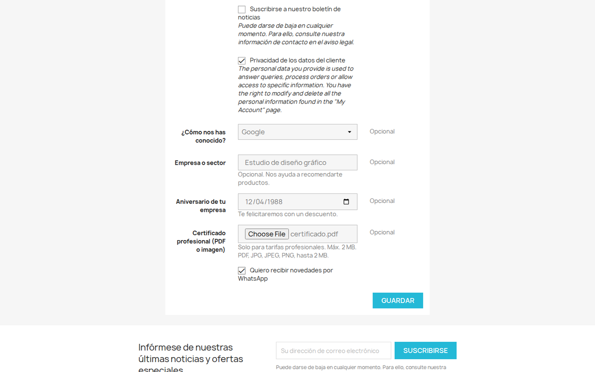 Campos personalizados en el registro de PrestaShop