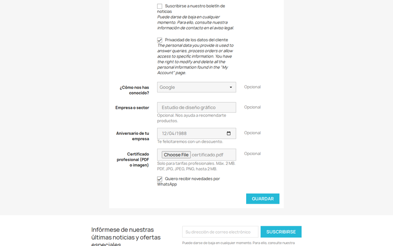 Campos personalizados en el registro de PrestaShop