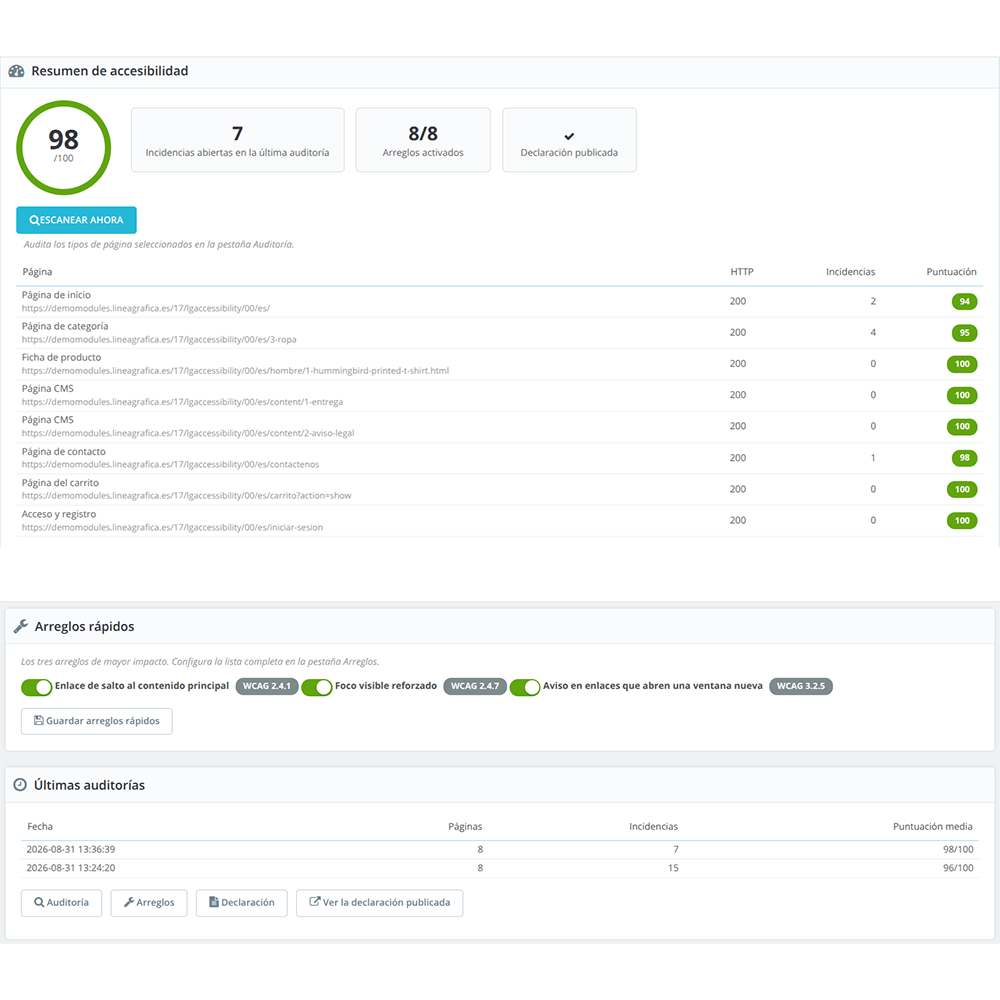 Accesibilidad EAA/WCAG para PrestaShop