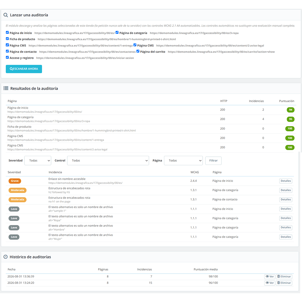 Accesibilidad EAA/WCAG para PrestaShop