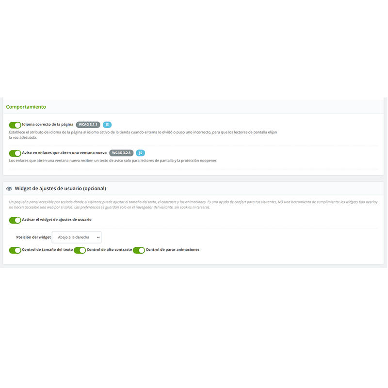 Accesibilidad EAA/WCAG para PrestaShop