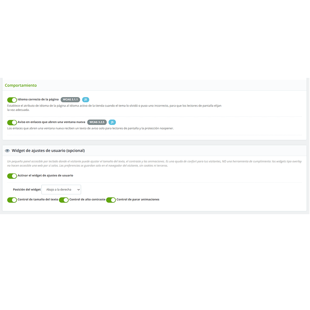 Accesibilidad EAA/WCAG para PrestaShop