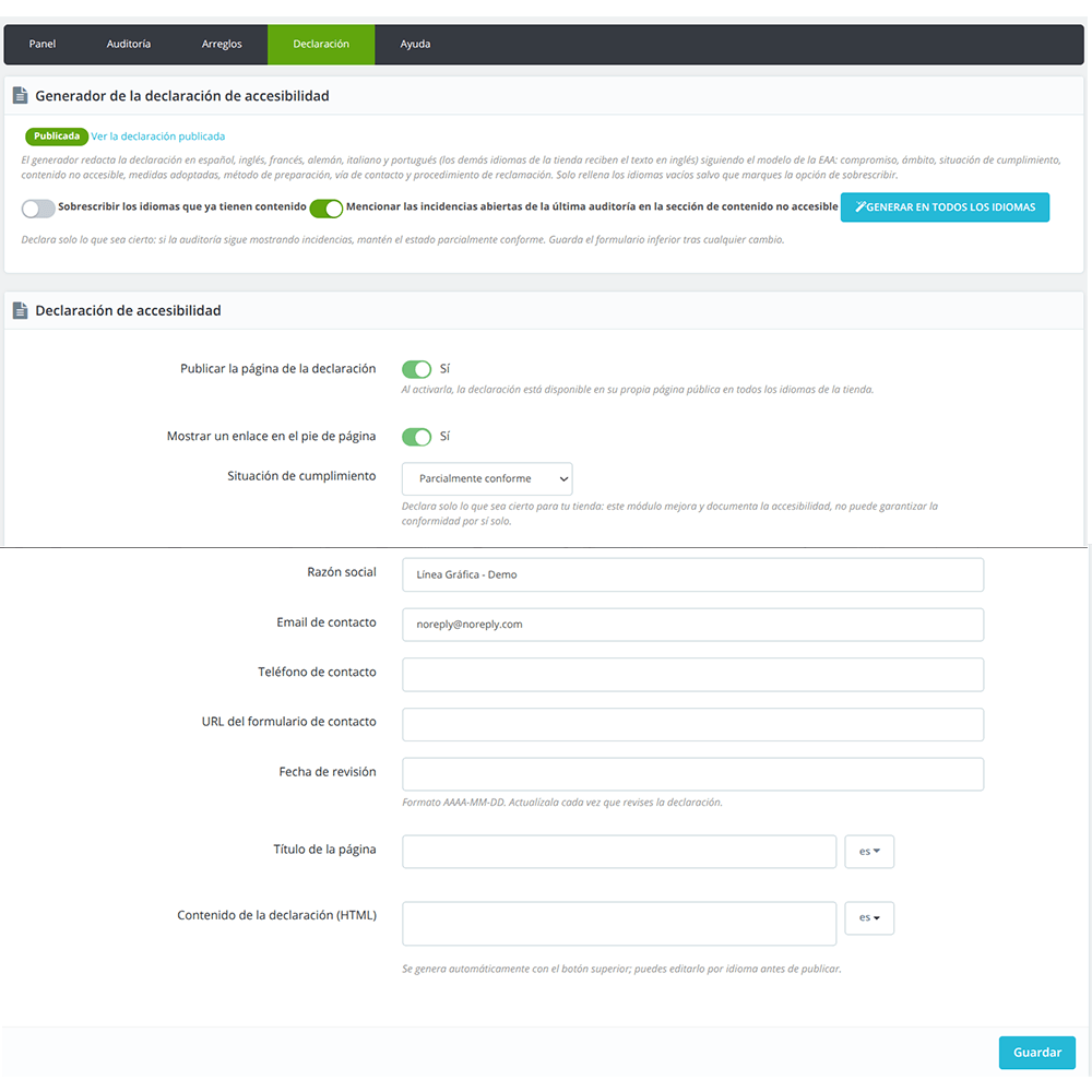 Accesibilidad EAA/WCAG para PrestaShop