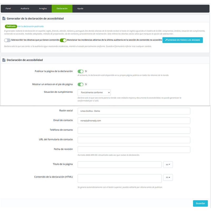 Accesibilidad EAA/WCAG para PrestaShop