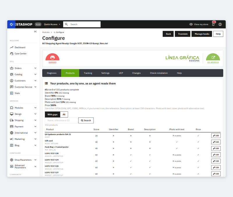 Product-by-product JSON-LD structured data audit in PrestaShop