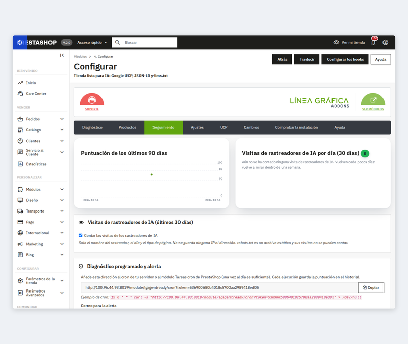 Visitas de los bots de IA (ChatGPT, Google, Perplexity) y robots.txt por bot