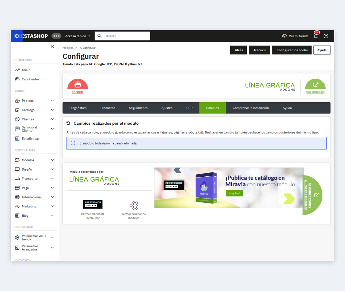 Registro de cambios del módulo con deshacer en un clic