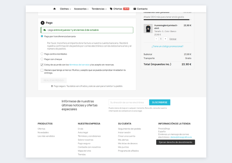 Casilla obligatoria de mayoría de edad en el pedido de PrestaShop