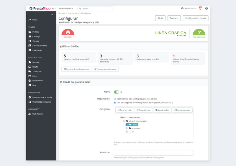 Age verification settings by categories, products and brands