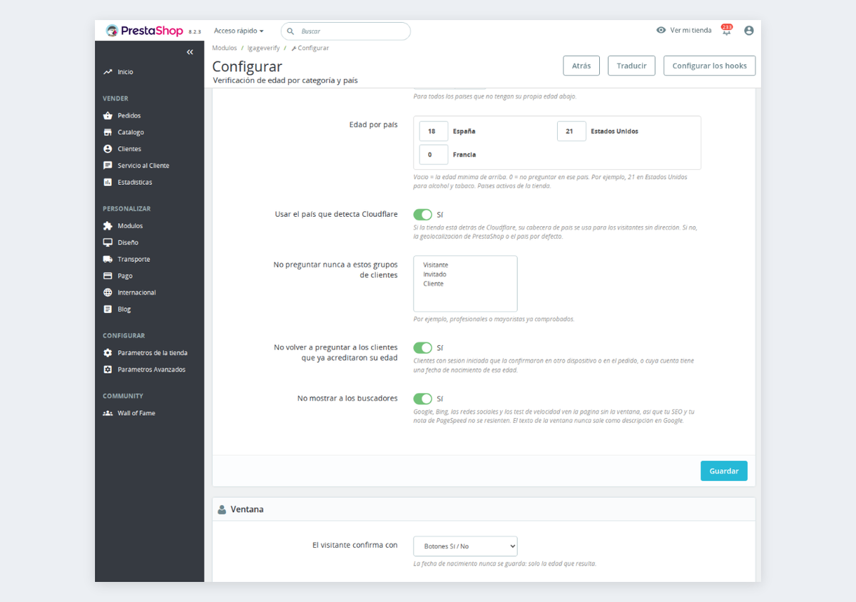 Âge légal par pays dans la configuration du module