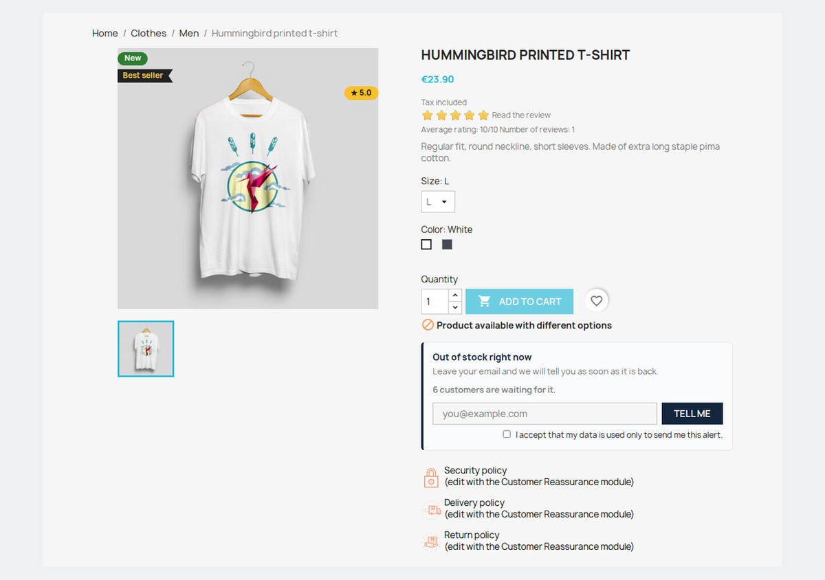 Notify me when available form on an out of stock PrestaShop product page