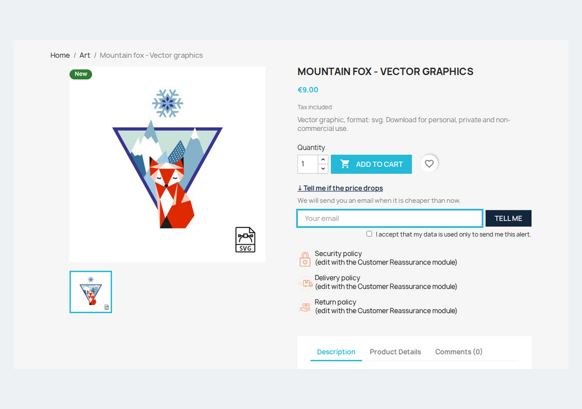 Formulaire Prévenez-moi d'une baisse de prix sur un produit en stock
