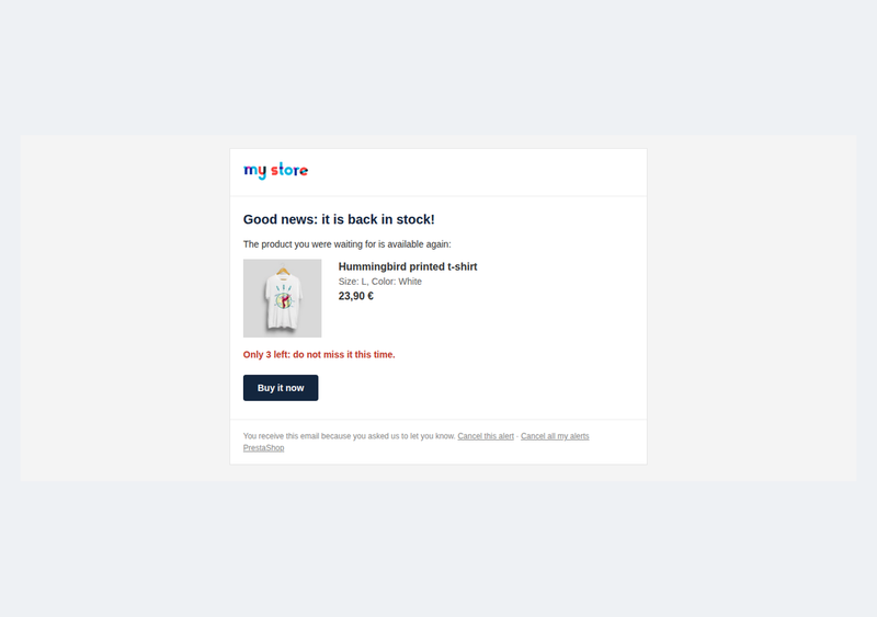 Back in stock email with buy button and limited units