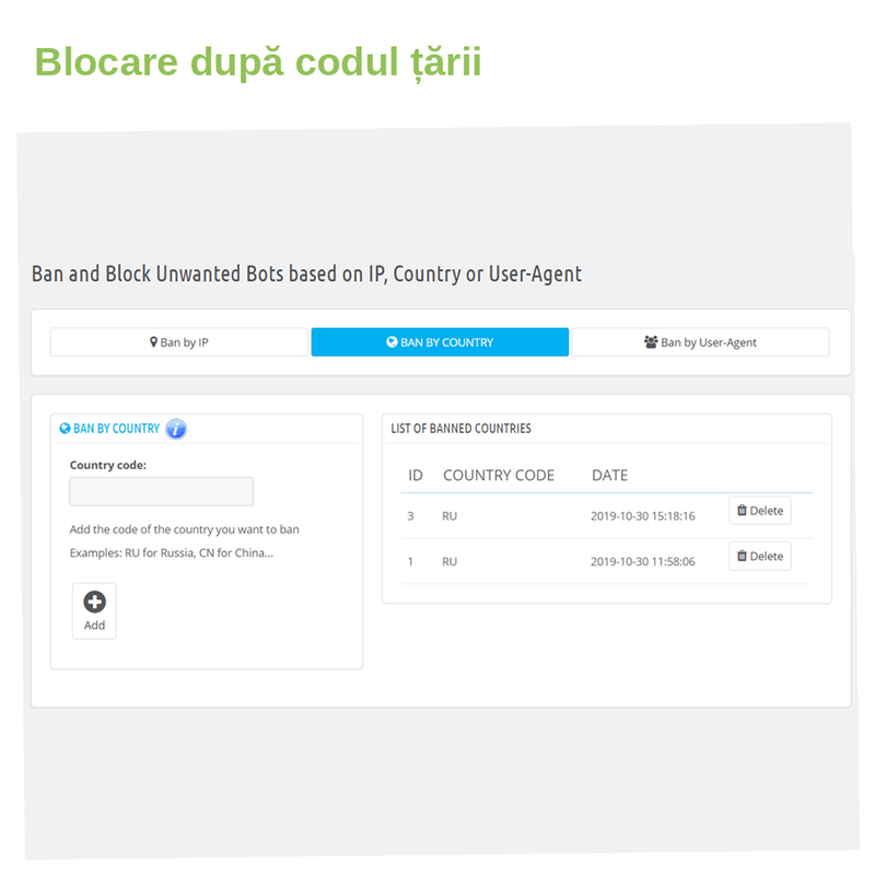Modul PrestaShop pentru blocarea boților după IP, interval, țară sau user-agent