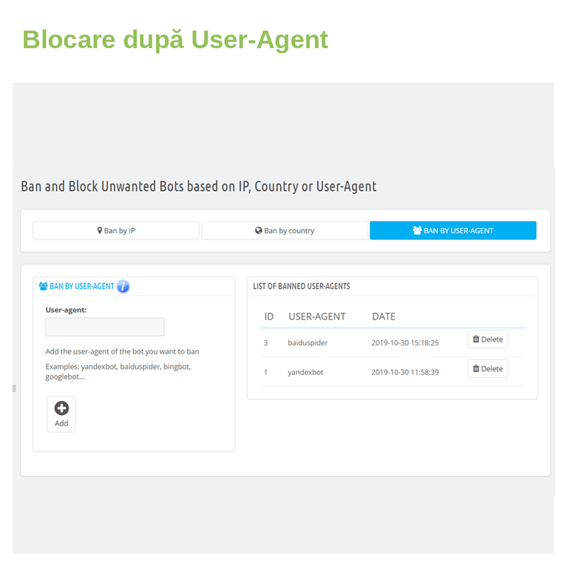 Modul PrestaShop pentru blocarea boților după IP, interval, țară sau user-agent