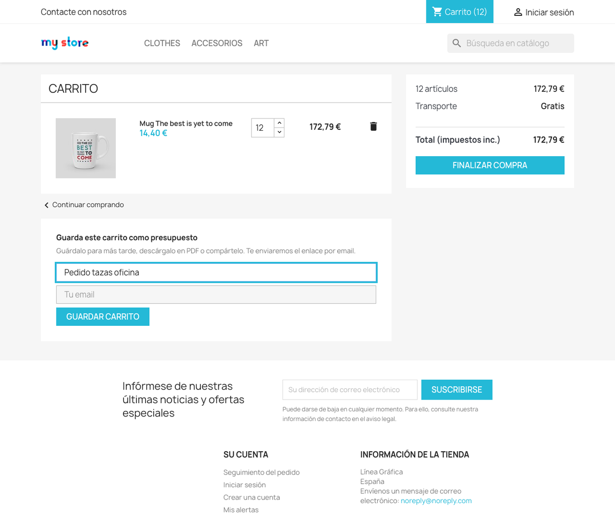 Guardar el carrito como presupuesto