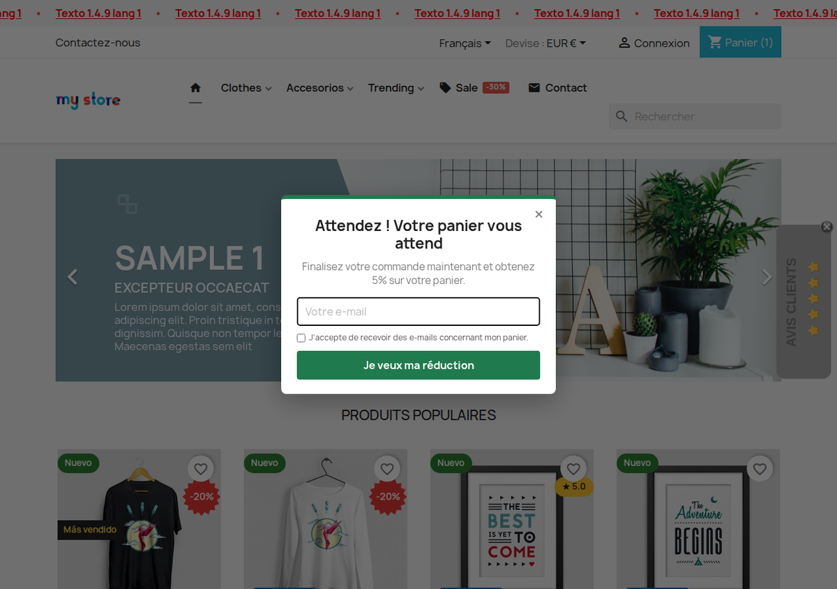 Popup de sortie qui propose une réduction et capte l'e-mail du visiteur dans PrestaShop