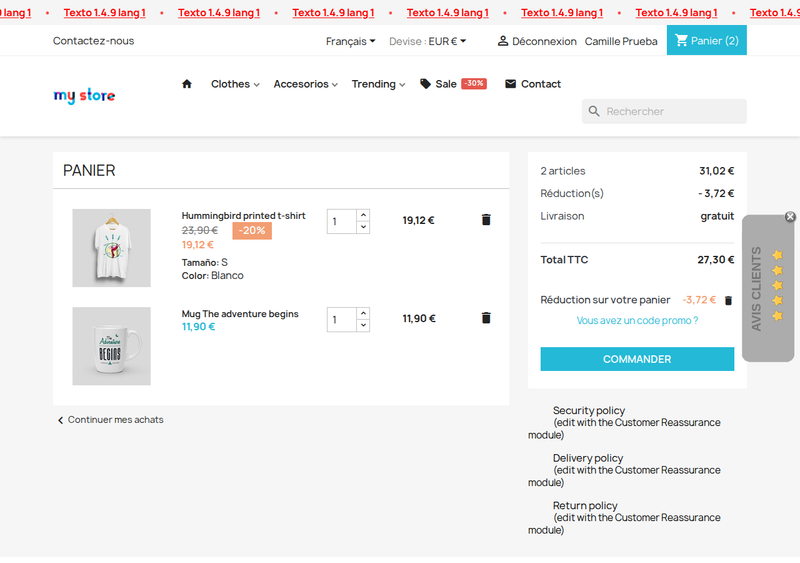 Panier récupéré depuis le lien de l'e-mail avec le coupon déjà appliqué